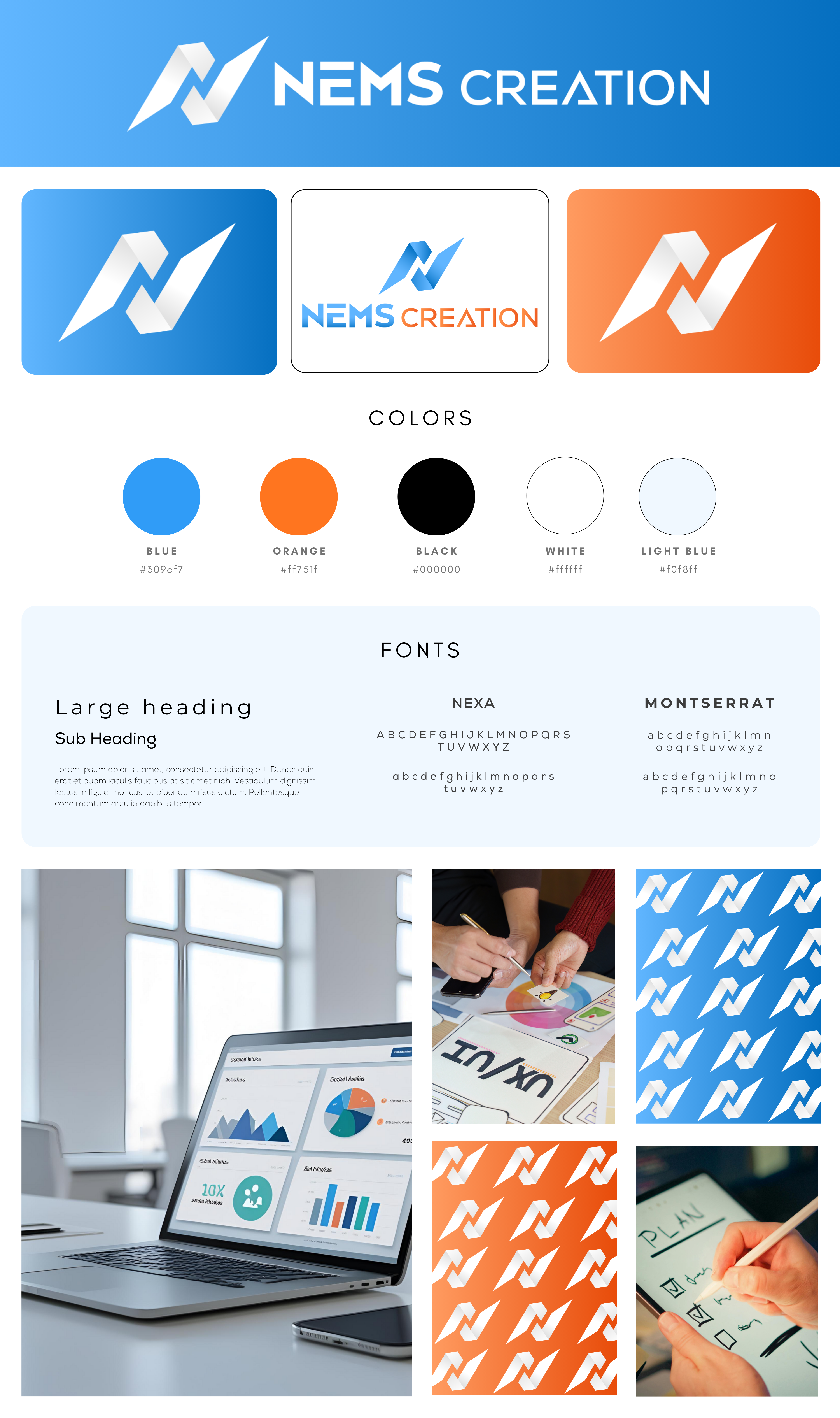 NEMS Creation - Brand Identity & Style Guide brand board brand identity corporate identity logo design montserrat nexa font style guide visual system
