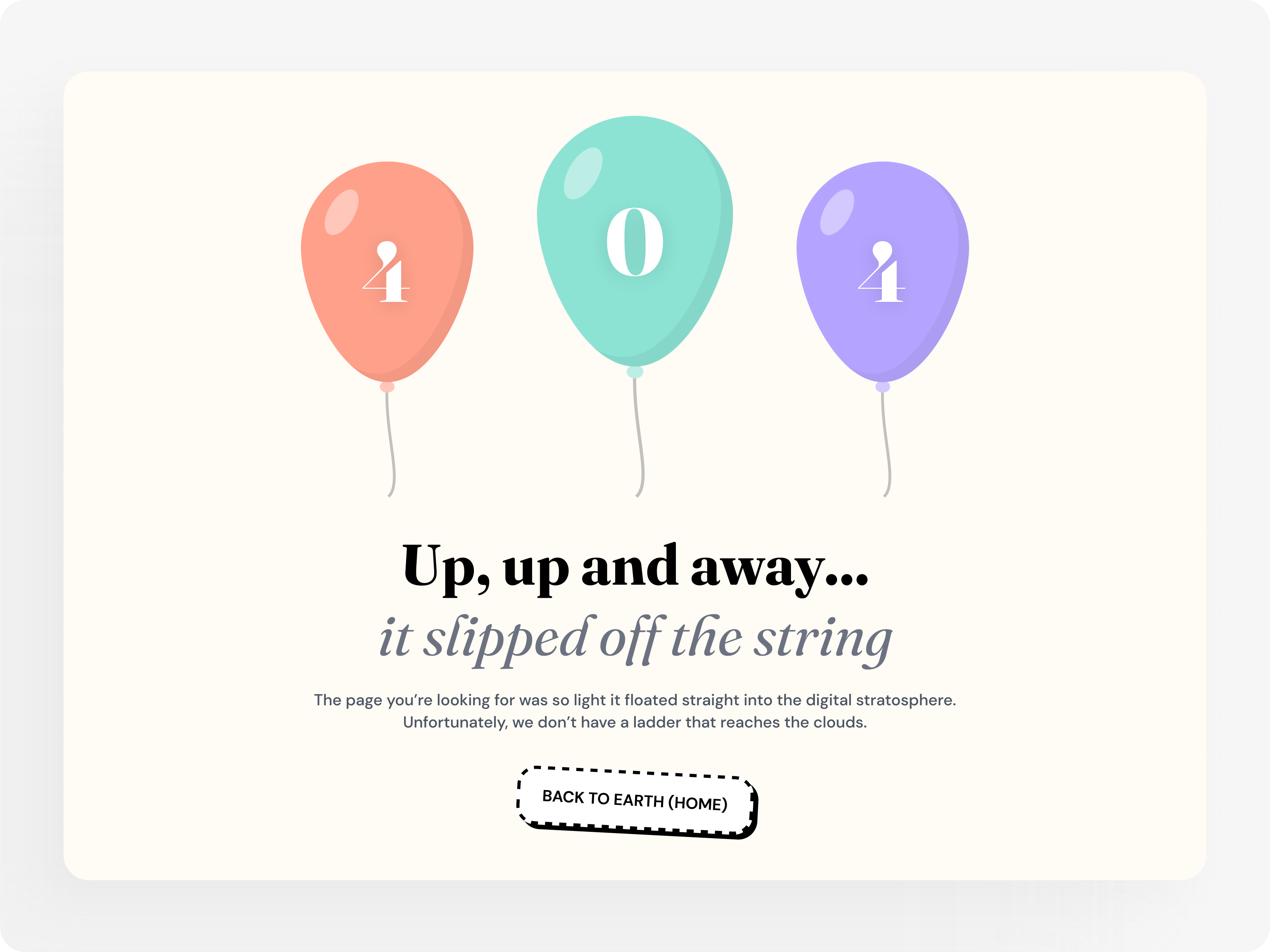 Creative 404 Page — Playful Error Page UI, Balloons 404 404 page balloons clean design creative 404 page creative copy error message floating balloons pastels retro ui ux
