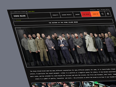 The History of Stone Island about us branding clothing dark ui design ecommerce fashion geometric graphic design landing page minimal shop stone island store ui ui design ux ux design web website