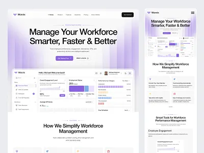 SaaS landing page business management crm crm dashboard crm saas landing page employee analytics enterprise software hr dashboard landing page modern design product design saas saas landing page saas landing page design saas website saas website design web design website workforce management