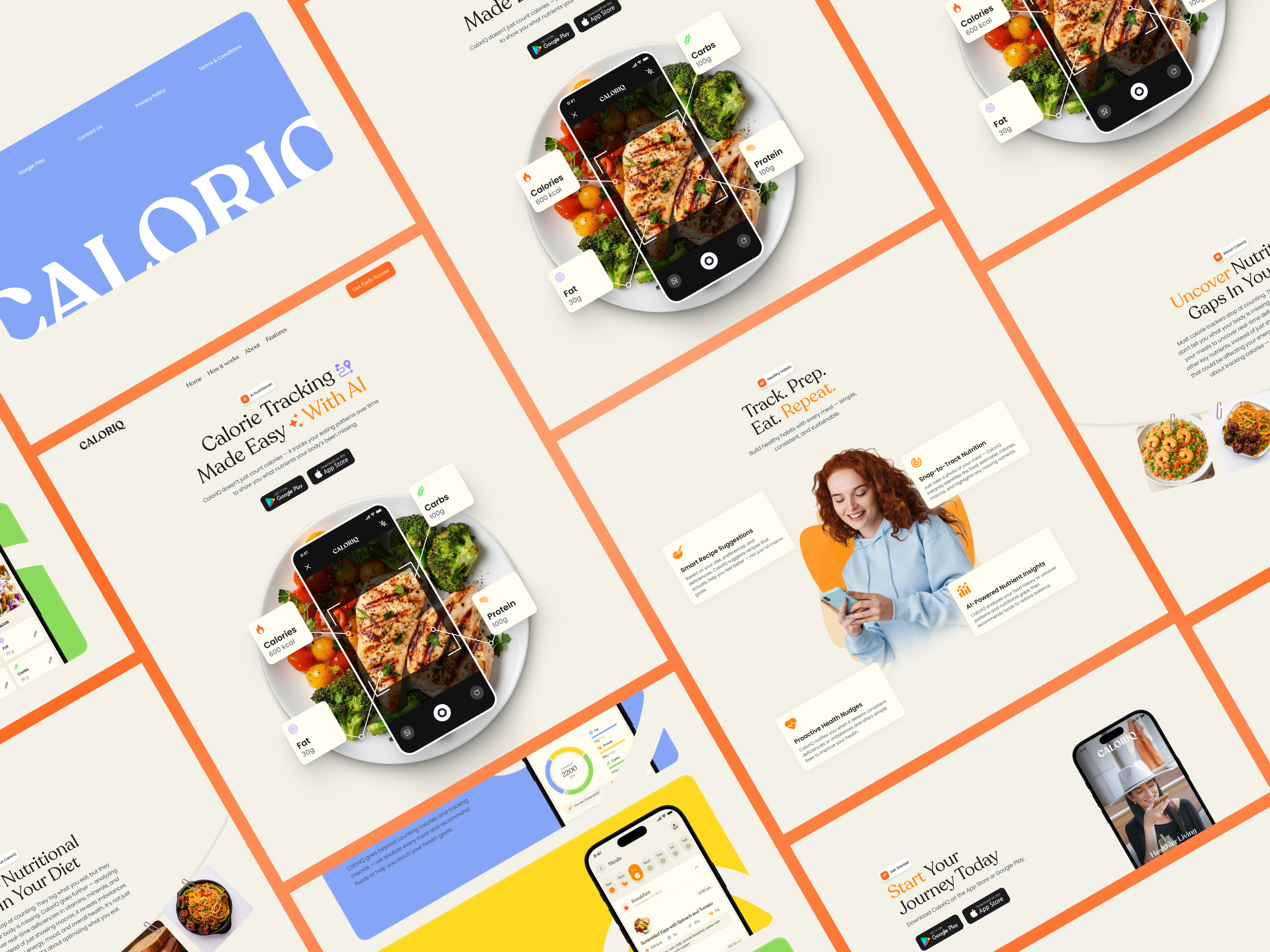 CaloriQ - Mobile App Landing Page app design app landing page app website calori tracking calori web ui calorie mobile app calorie website clean design focotik landing page landing page design landing page ui mobile app design morden landing page ui ui design ui ux design web design