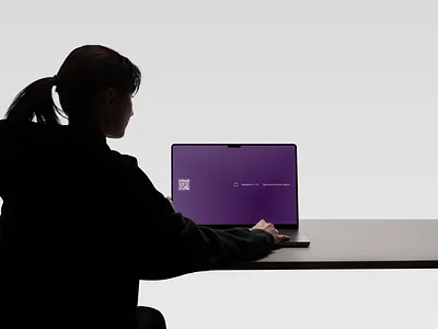 Woman typing on a laptop across an office desk aesthetic case case study clean dark design designer graphic design minimal minimalism office space person portfolio subject ui ux webdesign website white white space