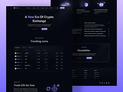 Crypto Exchange Landing Page bitcoin blockchain card design crypto crypto exchange crypto landing crypto landing page cryptocurrency cryptomarket darkmode defi design landing page metaverse ui uidesign uidesigner uiux web website