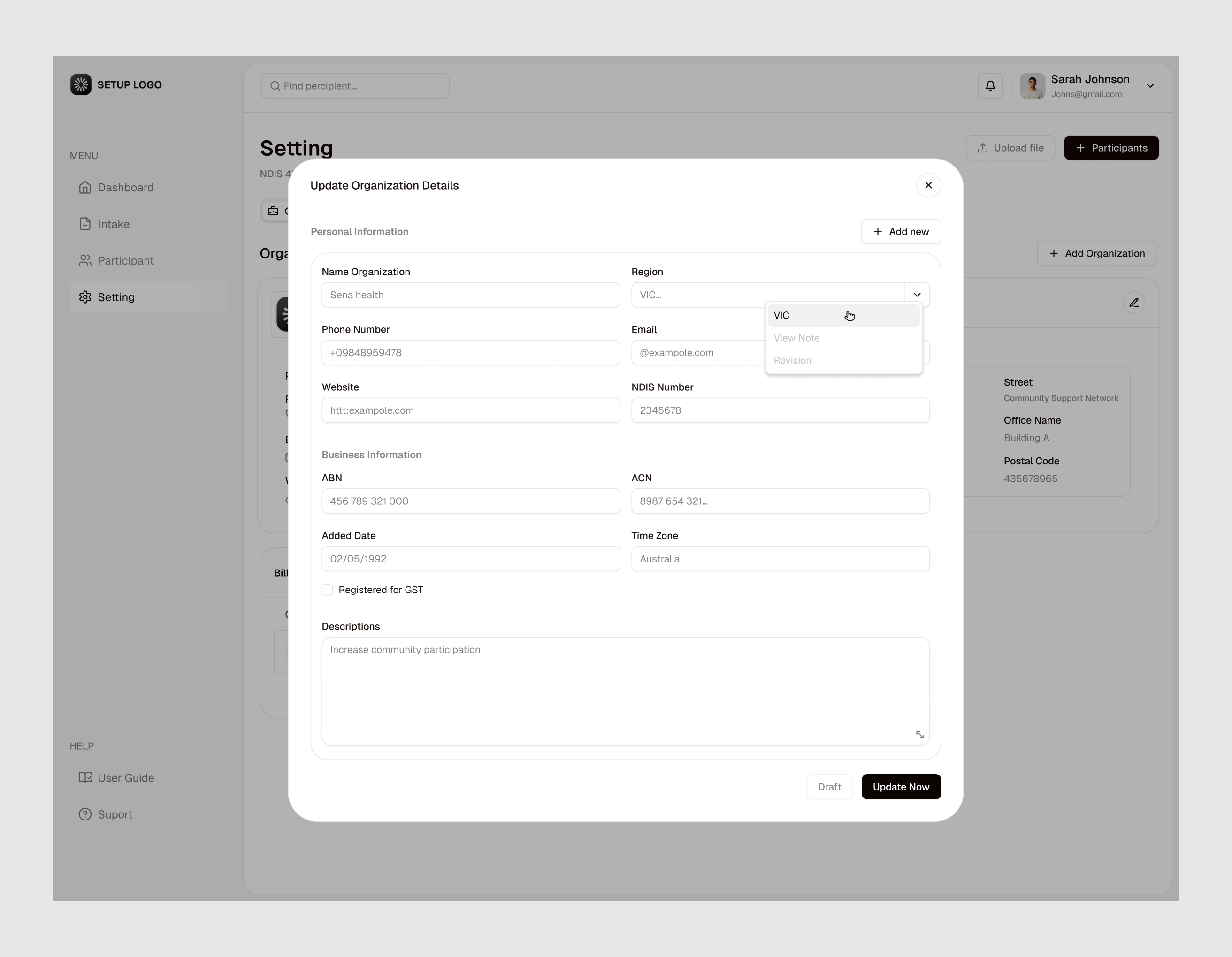 Setting - Add Organization app design create account dashboard input form modal onboarding popup product design saas design setting add organization sign up signup ui ui design update details user interface ux