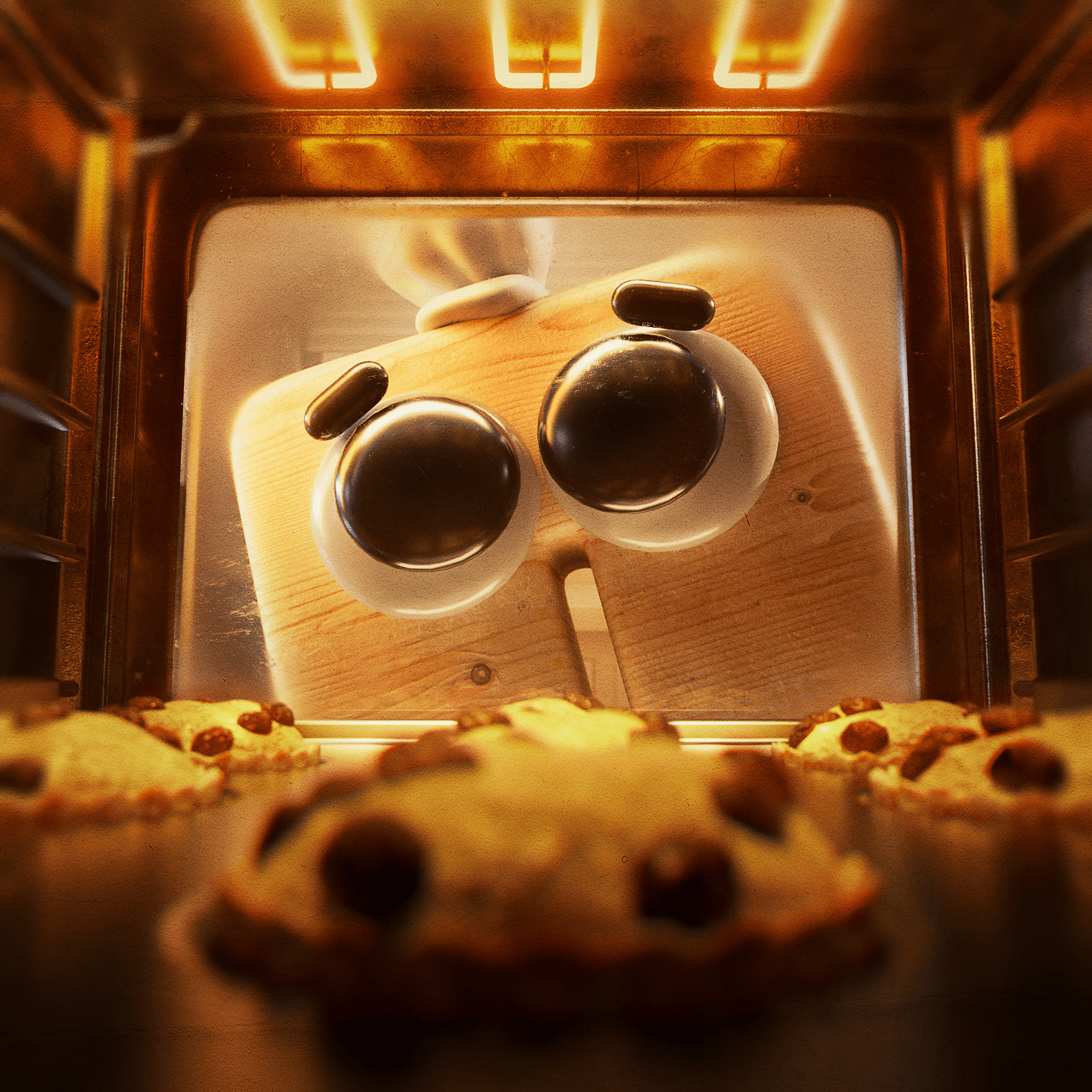 Letter П — 3D Alphabet Series 3d 3dbakery 3dkitchen alphabet chef cookies cute3d digitalart food heat illustration inside kitchen oven shocked visualseries