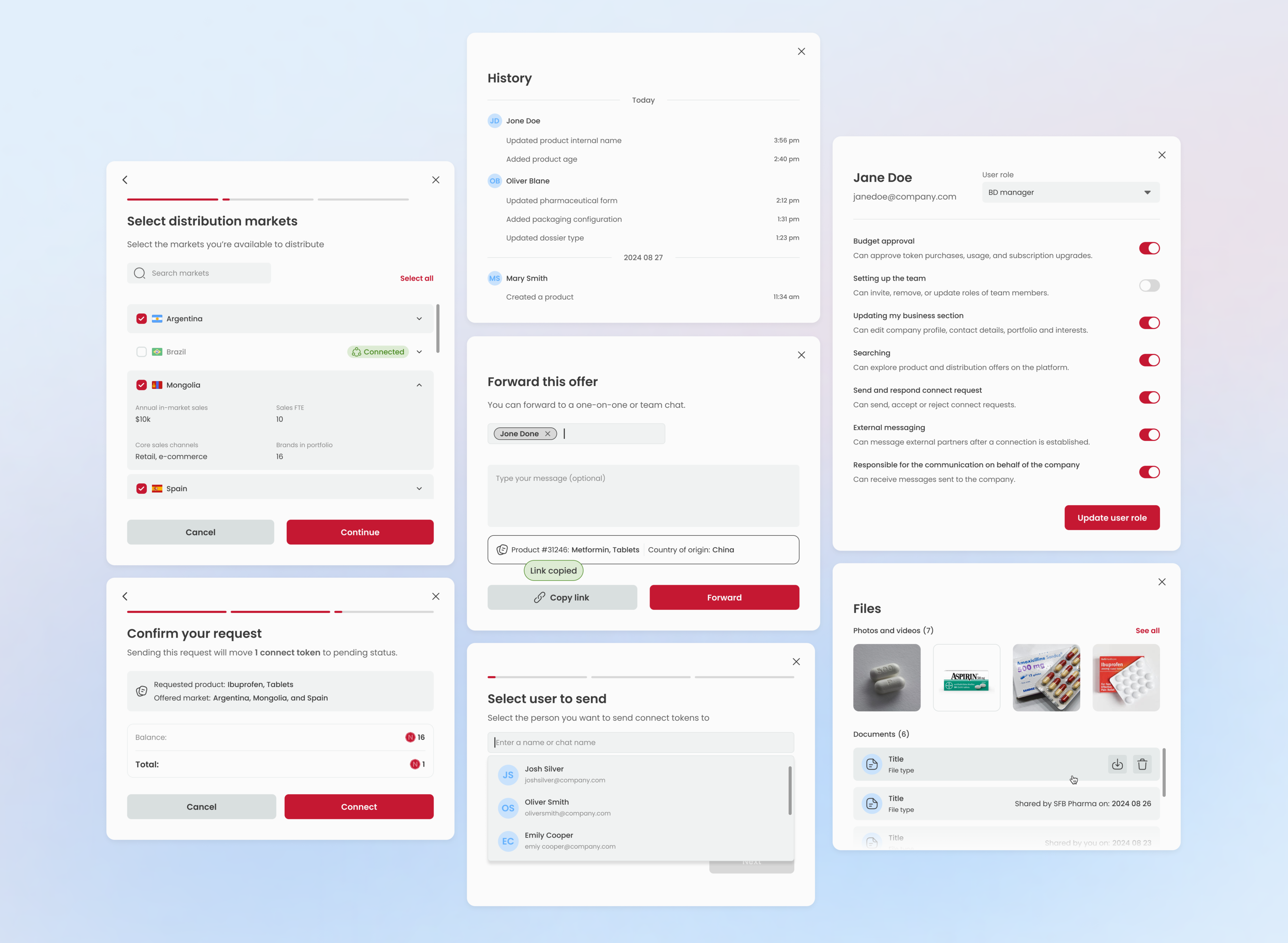 Modal designs add user balance dialogue dialogue design dropdown files forward history modal popup product design progress indicator saas design saas modal step indicator ui ui design user roles user settings wep app