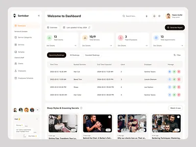 Barber Management Dashboard barber app barbershop crm dashboard dashboard design dashboard ui data visualisation employee management kpi mobile product saas saas dashboard saas design services statistics uiuxdesigner web web design website design