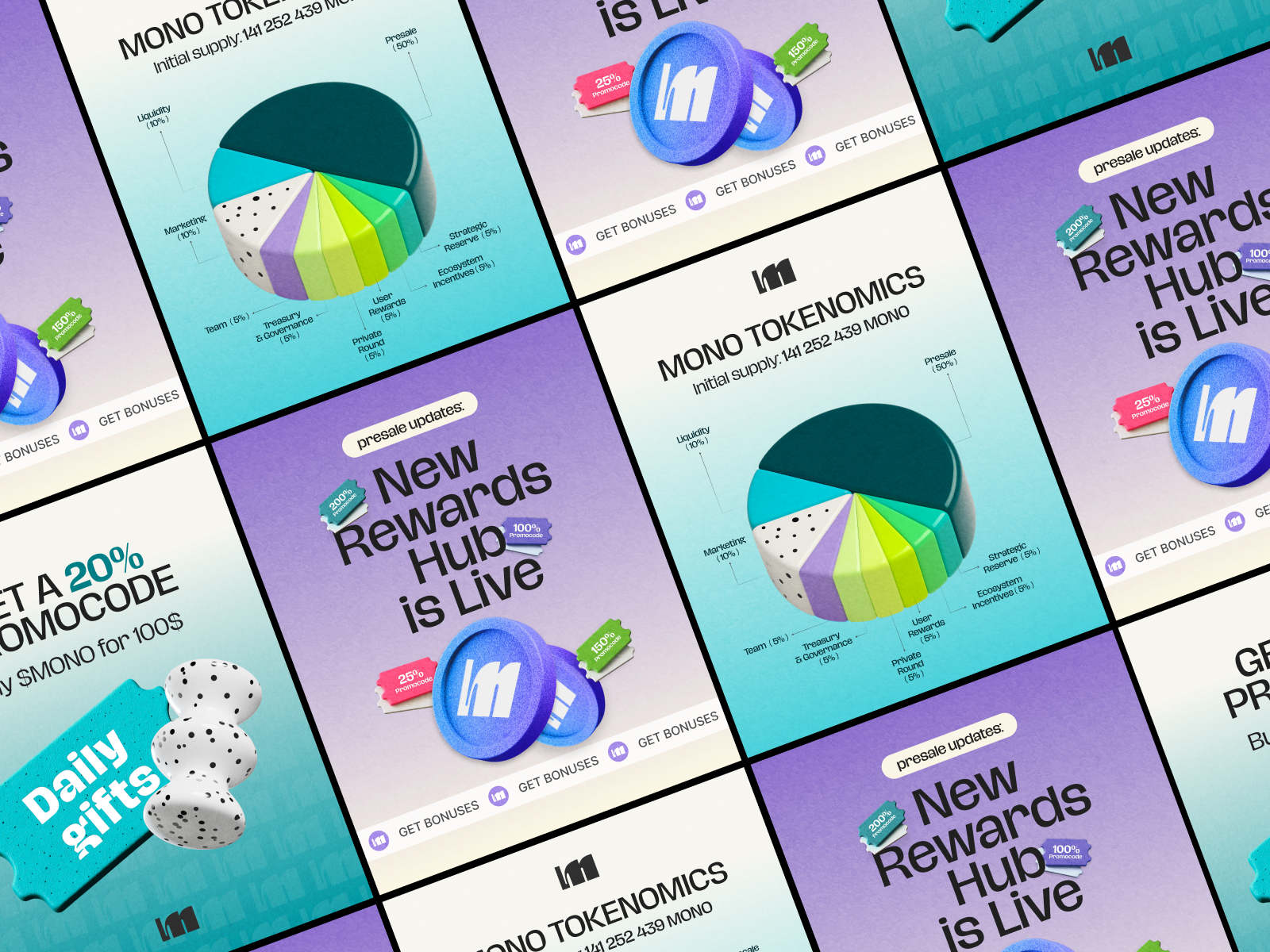 Tokenomics & Presale Visuals for Mono Protocol 3d graphic design