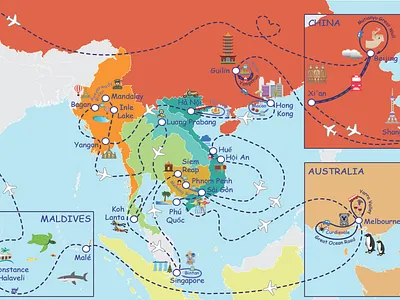 Itinerary Map Asia and Australia itinerary map location map travel agency travel blogger
