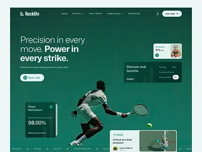 Racklife Tennis Club Website Design club design game insights landingpage playing racket sports tennis tournament ui uiuxdesign uxdesign web webdesign