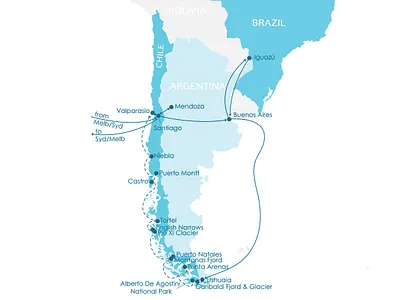 Travel Map South America illustration map itinerary map travel map