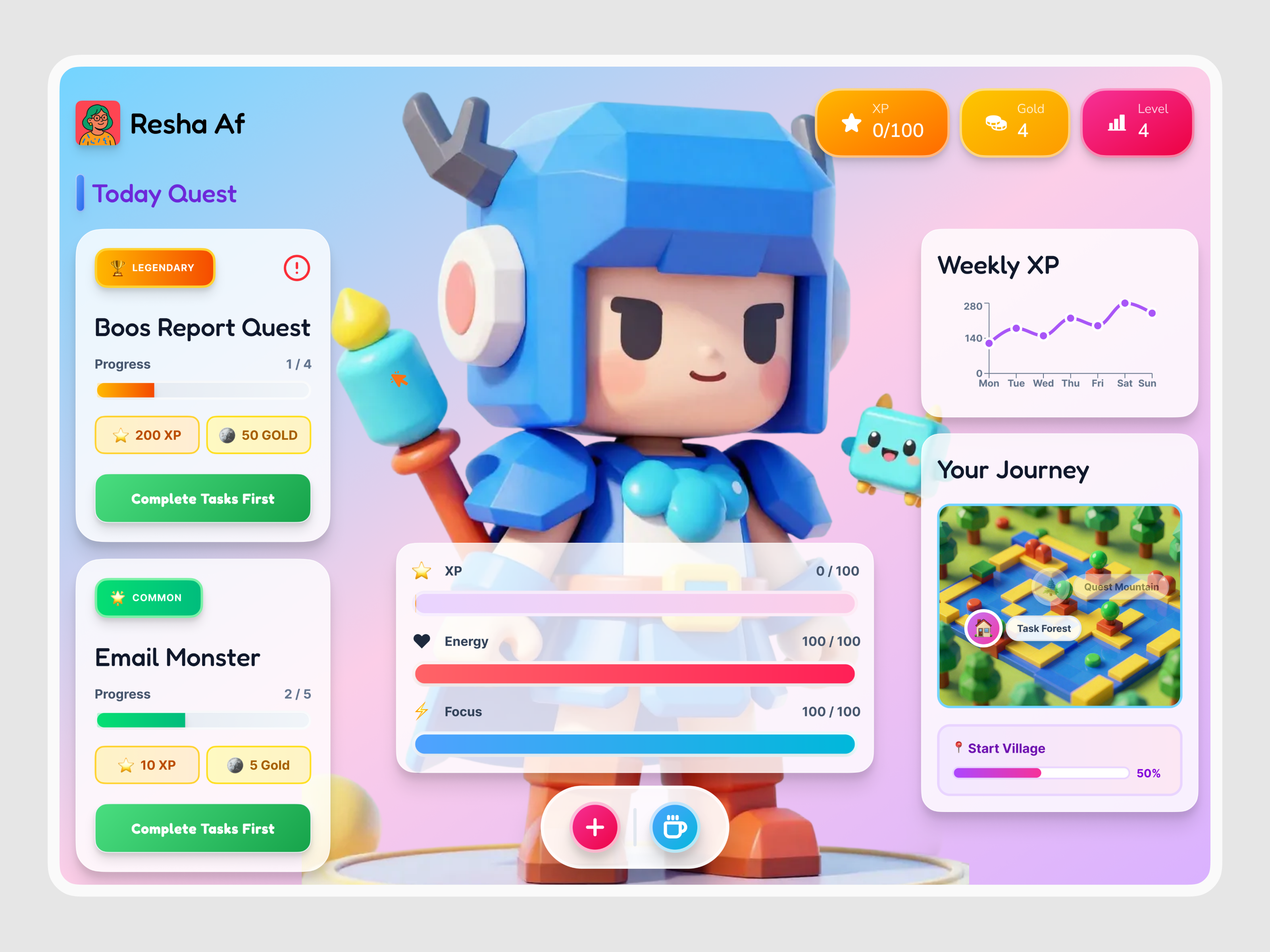 Gamified Productivity Web App 3d dashboard figma game gamification homepage illustration landingpage learningapp mobileapp motion graphics productivityapp ui uidesign uiux web webapp