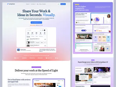 Jumpshare redesign - SaaS for screen recording design hero section homepage landing page marketing site playful product website responsive design saas saas platform tech website typography ui web app web design web layout web ui