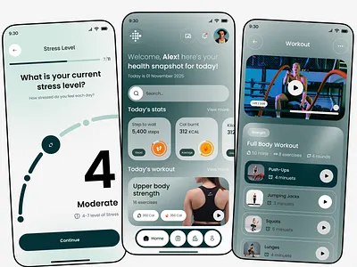Fitness & Wellness Mobile App UI Design ai app design app design app interfaces diet tracker fitness wellness app fitness app design health tracker healthcare app ios meditation yoga app minimal mobile mobile app mobileappdesign pilates app ux ui design wellness app workout app
