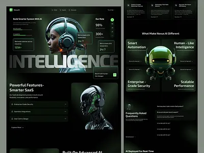 NexusAI — Futuristic AI SaaS Landing Page ai ai design ai startup ai technology ai website artificial intelligence b2b saas dark ui dribbble design enterprise saas futuristic ui human like ai modern web design product design saas landing page smart automation tech landing page ui ux design web ui website design
