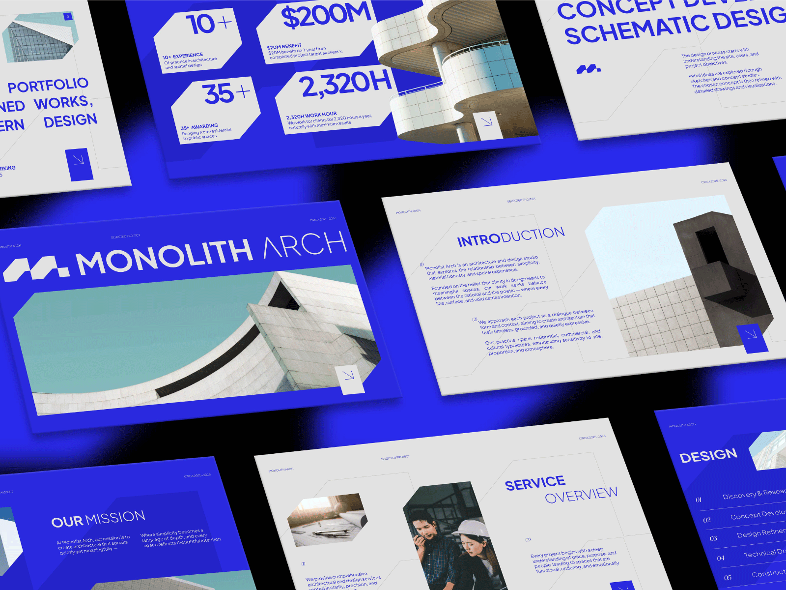 Monolith Architecture Presentation Design architecture design branding graphic design pitchdeck powerpoint template pres presentation slides ui