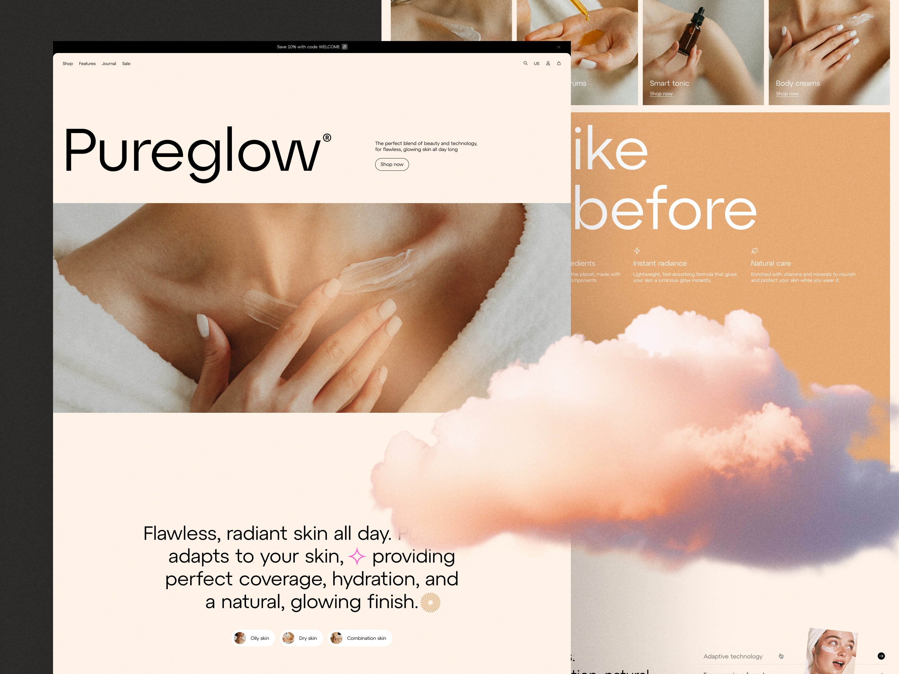 E-Commerce Website Design for Skincare Brand beauty beauty brand beauty ecommerce beauty store commerce commerce website cosmetic brand cosmetics e commerce website ecommerce online skincare product page design selfcare shopify design skincare skincare brand skincare ecommerce skincare shop skincare store web design