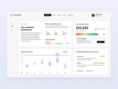 SynapseOS overview dashboard app design home layo light product saas studio ui ux website