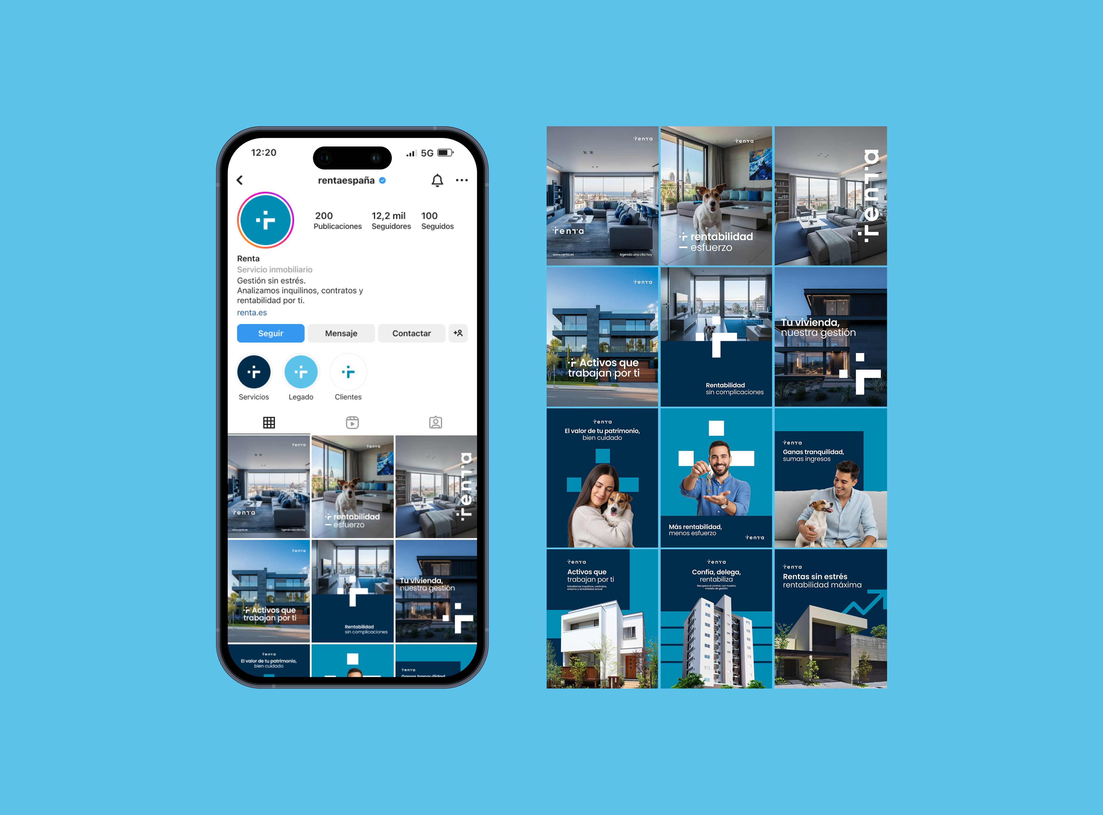 Renta — Property Management Branding & Social Media Kit | Spain branding instagram instagram feed mascot petfriendly property management real estate socialmedia visual identity