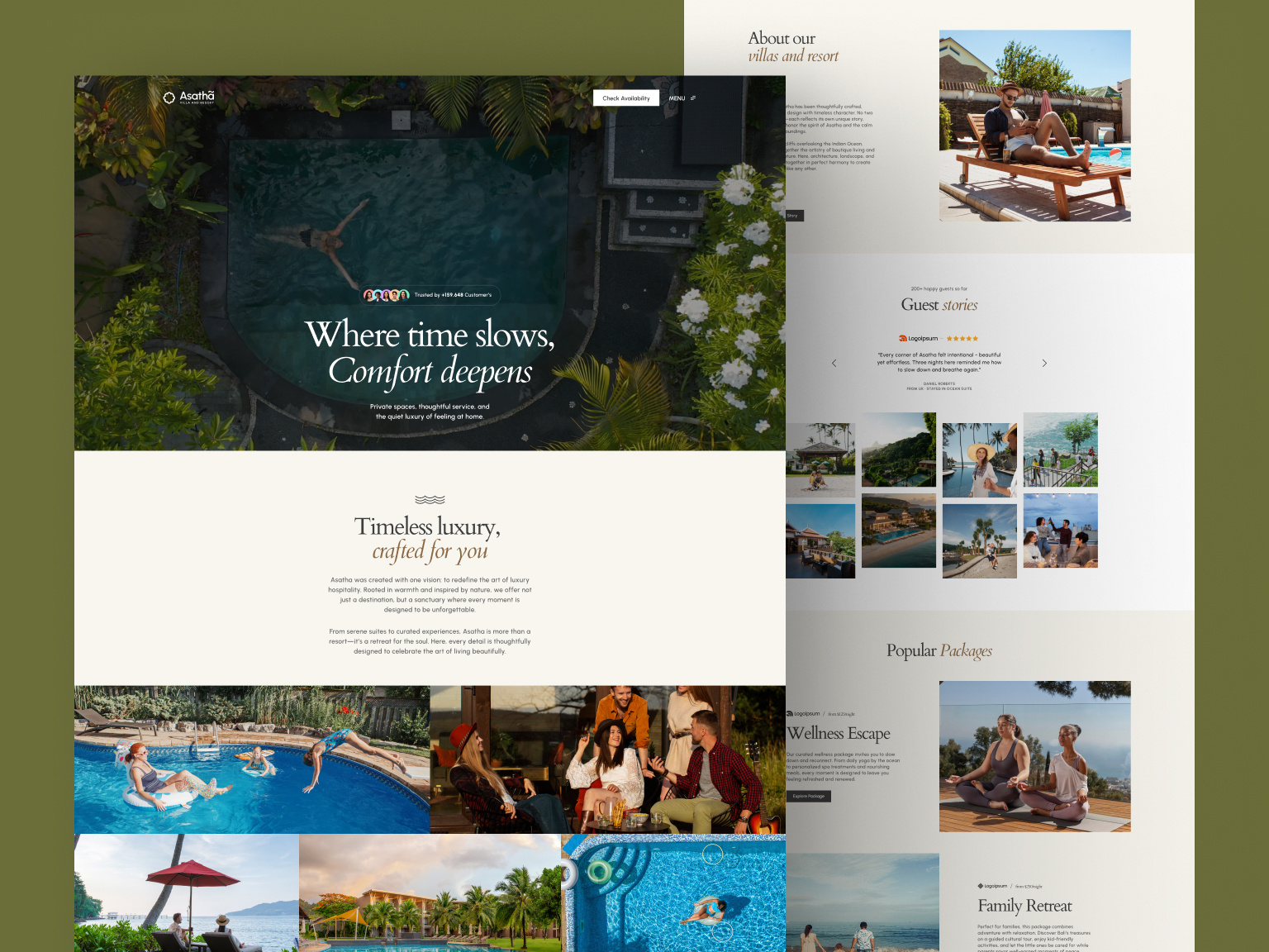 Asatha — Luxury Resort Webflow Template and curated packages dining hospitality experiences private villas spa experiences spa retreats spa website trending ui uiux webflow luxury template webflow template webflow website development wellness destinations wellness retreats wellness template