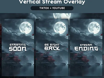 Samurai Moon Vertical Stream Pack – Animated TikTok Overlay 9:16 overlay animated overlay animated tiktok frame gaming overlay just chatting overlay kick stream overlay live stream overlay mobile live overlay obs overlay streaming graphics streamlabs overlay tiktok layout tiktok live design tiktok overlay tiktok stream pack twitch overlay vectorkingstudio ​ vertical stream overlay vtuber overlay youtube live overlay