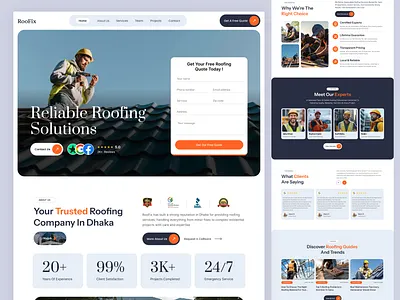 Roofing website design. Construction website design construction contractor development figma landing page roof repair roofing uiux user interface web web design website design wordpress