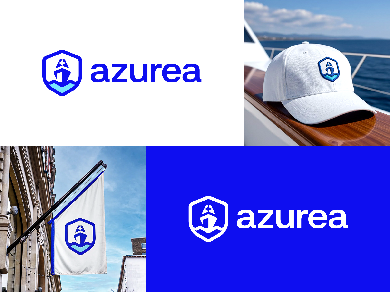 Azurea Logo Design - Ship, Shield, Yacht, Sailing, Ocean badge boating crest logo cruise cruiseship design icon logo logo design logodesign logotype modern logo sail sailing sea shield ship simple logo symbol yacht