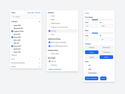 Dropdown filters buttons checkbox component library components design kit design system dropdown enterprise figma filters flowbite inputs ui ui kit uiux ux