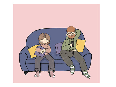 couple on couch editorial illustration animation character characterdesign childrensbookillustration comic design illustration