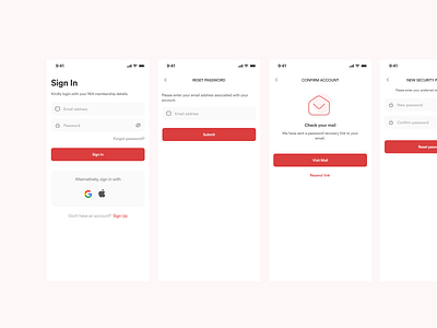 Mobile Onboarding/Sign In design email confirmation mobile app reset password sign in ui ux visual design