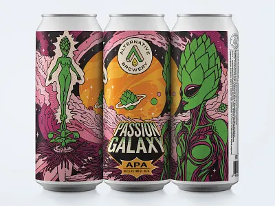 Passion Galaxy abstract alien aliens badge beer label cosmos craft beer design galaxy graphic design halftone hops illustration logo logo design packaging pattern punk rock trippy