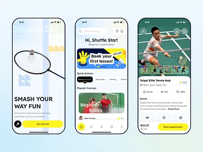 Badminton Court Booking App UI app app design badminton badminton app book court online booking app booking court booking system club court booking courts mobile mobile app mobile app design mobile ui racket sport sports app sports ui