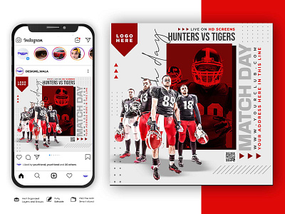 Football Social Media Template game football grunge flyer