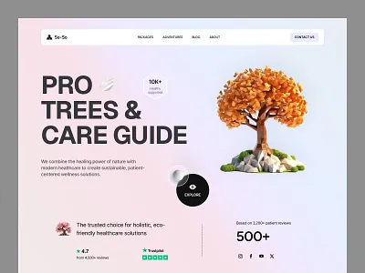 Sustainable Healthcare & Nature Care UI clean eco friendly green tech healthcare landing page low poly minimal nature soft gradient sustainability tree ui design web design wellness
