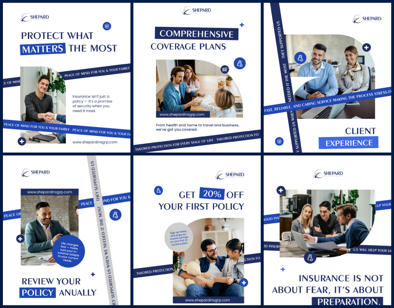 Shepard l Insurance Social media post ads advertising brand identity corporate design financial services design insurance agency insurance marketing insurance social media social media post