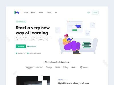 Learning website design exploration coaching digital education e learning home page landing page learn skills learning learning management system lesson log in online class online course online learning platform online training product design saas sign up study tutorial web design