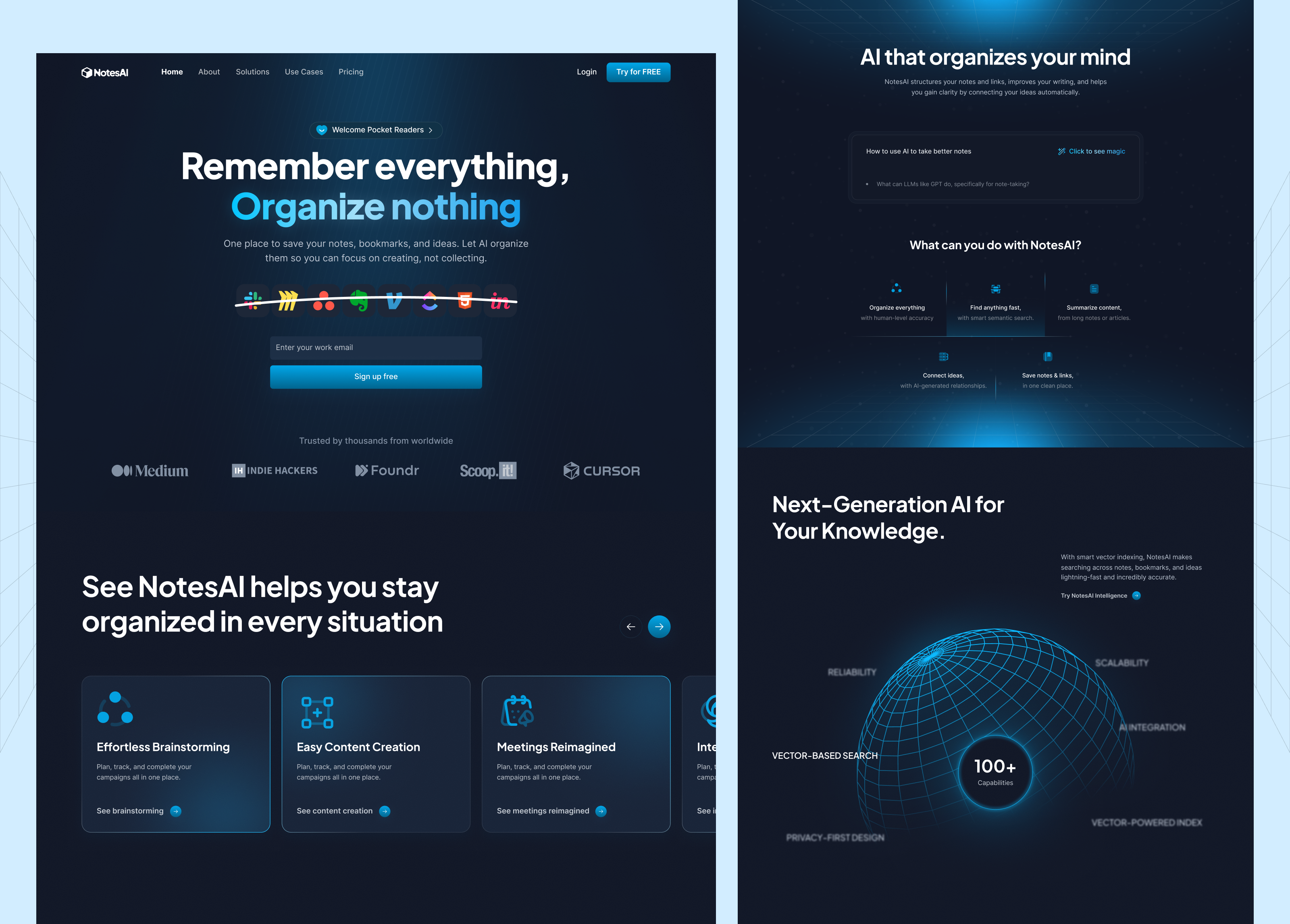 Notes Organizer AI Agent — Landing Page ai homepage note organizer ui webdesign website website design