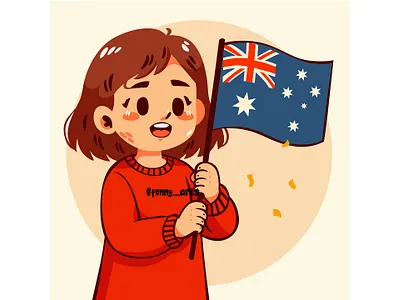 Cartoon Girl Holding Australian Flag anniversary australia australian background celebration country day event festival flag freedom happy holiday independence january kangaroo nation national patriotic patriotism
