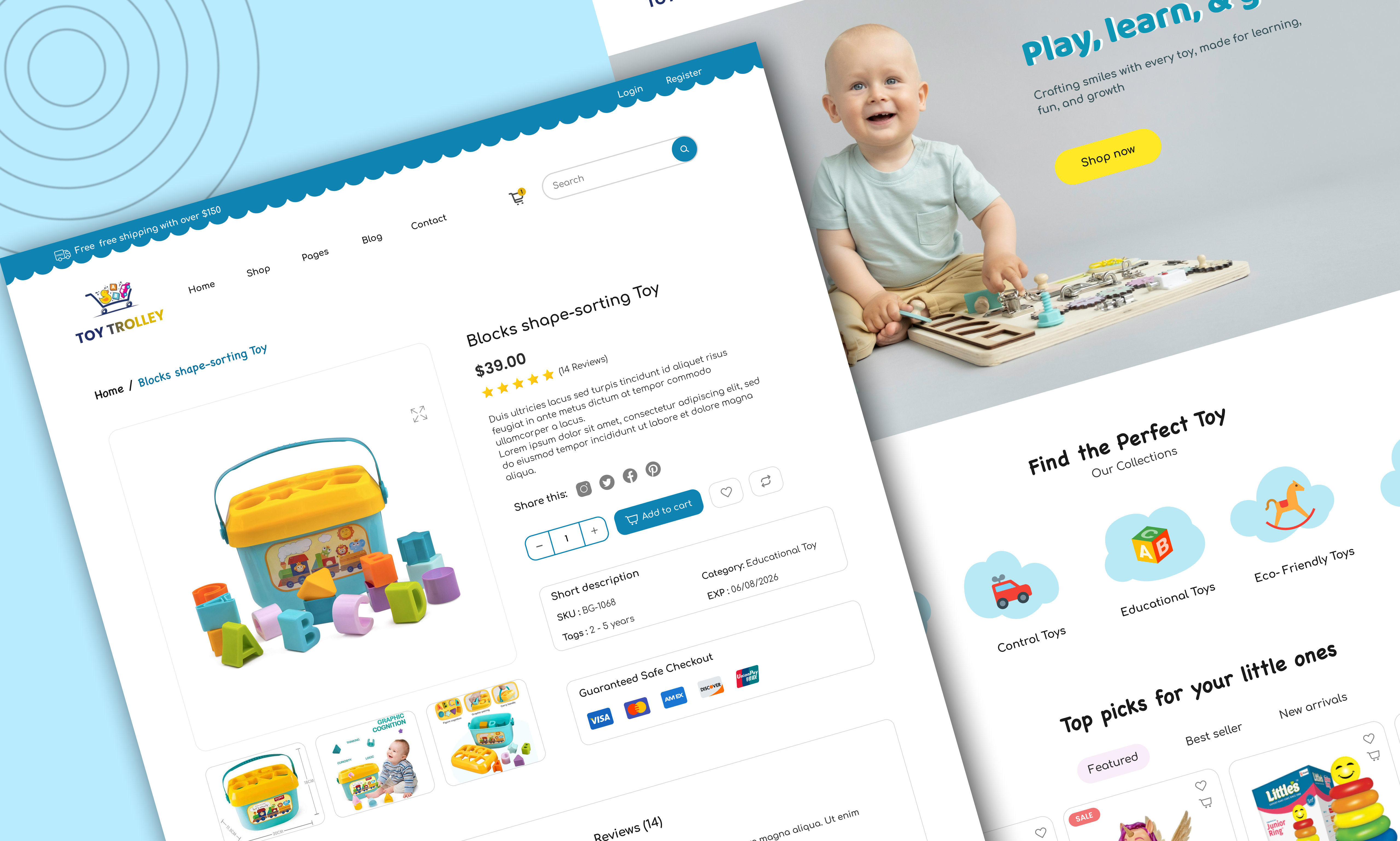 Baby Toys Store Website UI/UX Design baby store baby toys branding clean ui creative design ecommerce website figma design kids website landing page modern ui pastel colors playful design product page responsive design saas ui toy store ui design ux design web ui website design