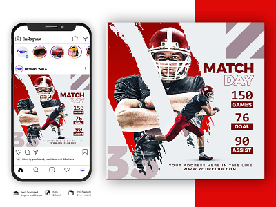 Football Social Media Template grunge flyer