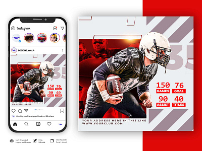 Football Social Media Template grunge flyer