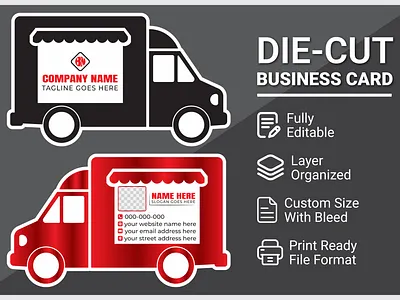Creative Van-Shaped Die-Cut Business Card Design branding business card creative business card design creative print design custom die cut card custom shape business card delivery van business card die cut business card food truck business card graphic design business card logistics business card marketing business card mobile service business card modern business card design print ready business card professional business card transportation business card unique business card van business card van shaped business card vehicle shaped business card