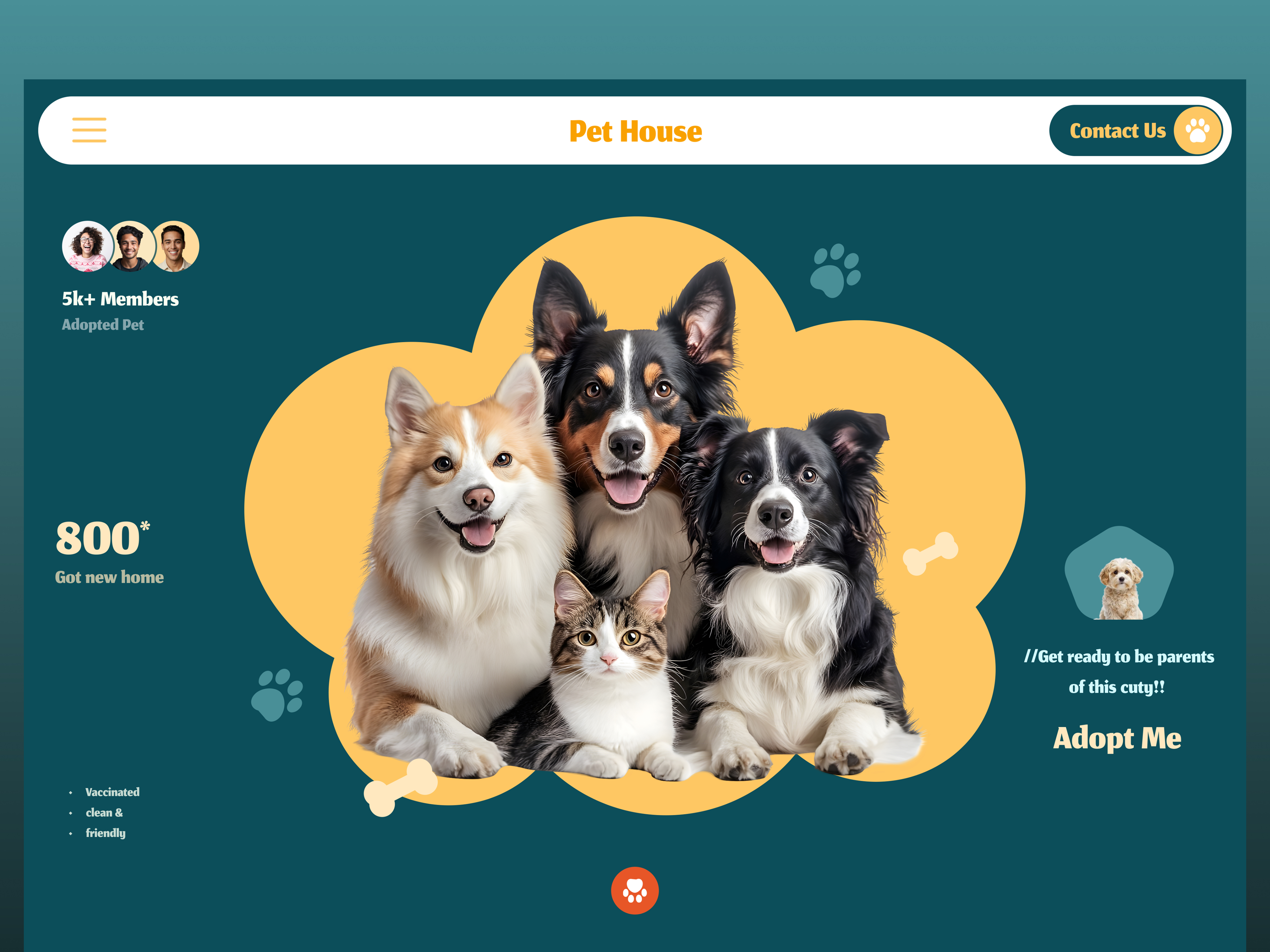 Pet House - Pet Adoption Center adoptdontshop affectionate design animal shelter cute pet visuals dogcat dribbble emotionaldesign herosection humane society landingpagedesign pet house pet shelter petadoption petlover petlovers rescue home responsive design uidesign uxdesign webdesign