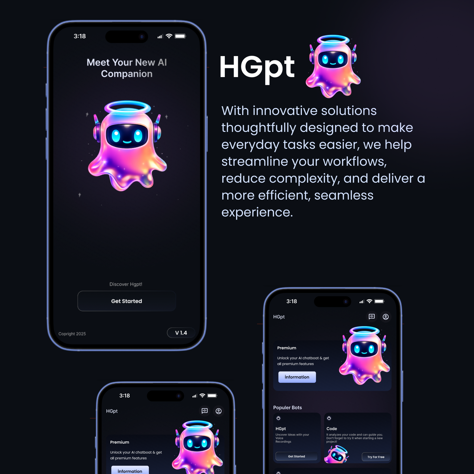 AI Chat Assistant · Mobile App UI 3d ai ai concept animation app artificial intelligence chatbot color creative dark figma graphic design mobile app nextjs photoshop popular product design ui ui design ux design