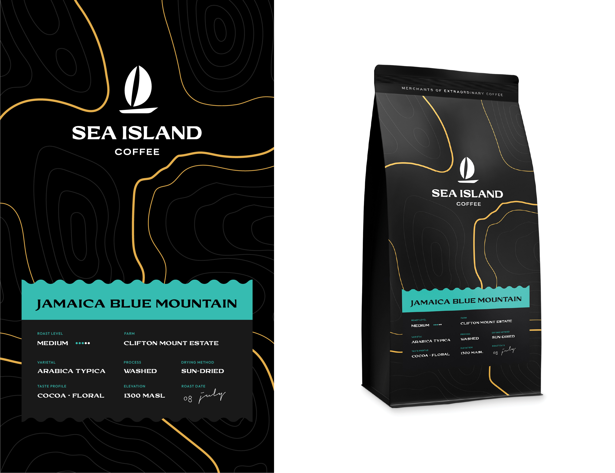 Sea Island - Coffee Packaging #1 abstract black packaging coffee coffee branding coffee logo coffee package coffee packaging gold foil modern
