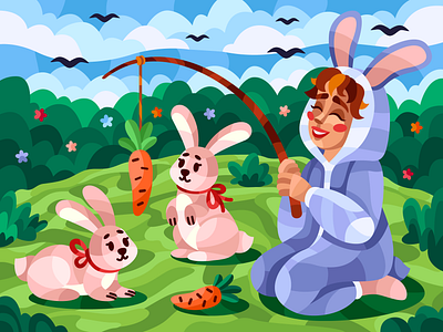 Catching a rabbit adobe illustrator design graphic design illustration vector