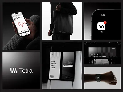 Tetra — Brand Sneak Peek Across Digital & Physical Touchpoints brand system branding crypto design system digital branding editorial layout fintech design modern identity physical randing swiss style typography ui design ux design visual identity