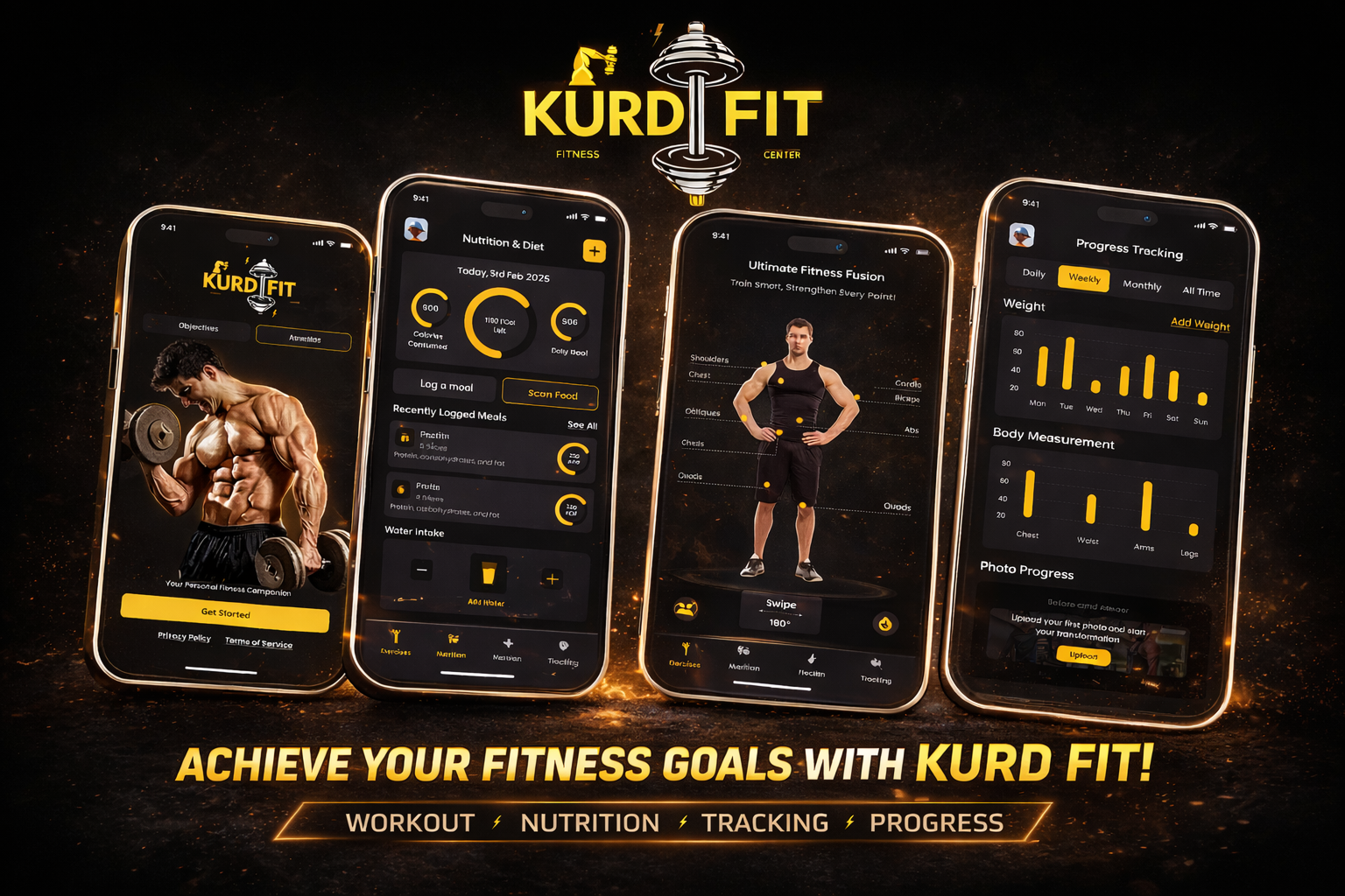 🏋️‍♂️ Kurdfit—A Personalized Wellness & Fitness Platform branding figma fitness app mobile app design mobile app redesign prototyping ui uiux design ux wireframing