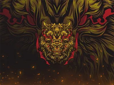 Mascot Infernal Wolf Emblem Character Illustration aggressive emblem beast logo dark fantasy logo demon wolf esports logo fierce animal fire wolf gaming emblem gothic logo metal music logo mystical creature mythical wolf power logo predator symbol streetwear branding strength emblem symmetrical illustration tattoo design wolf head wolf logo