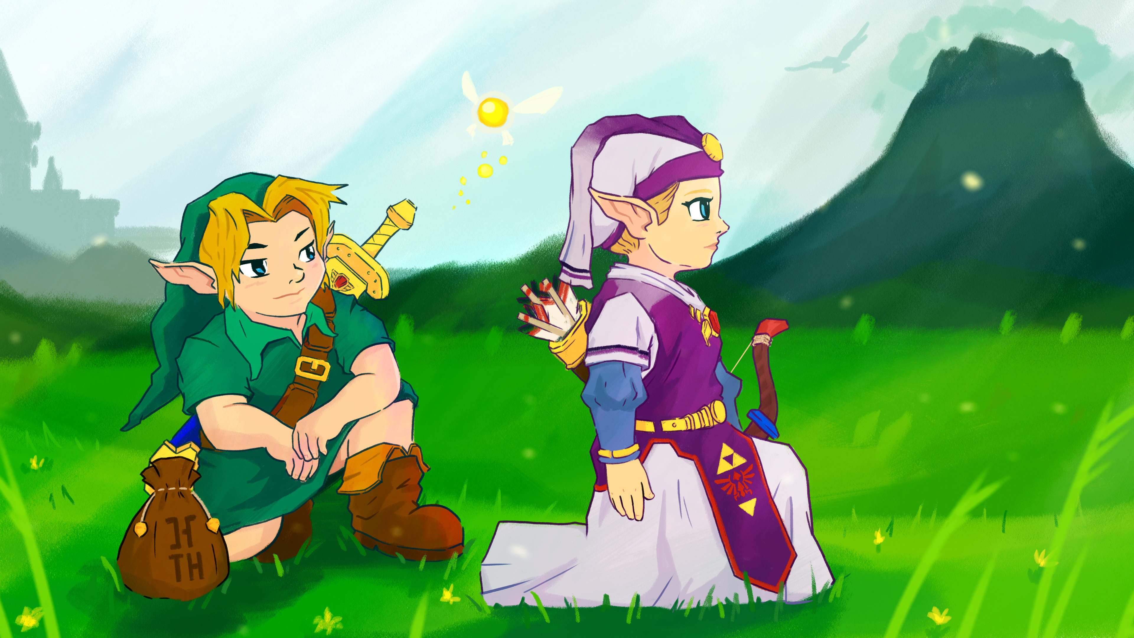 Kid Link & Zelda character digital illustration legend of zelda link ocarina of time photoshop zelda